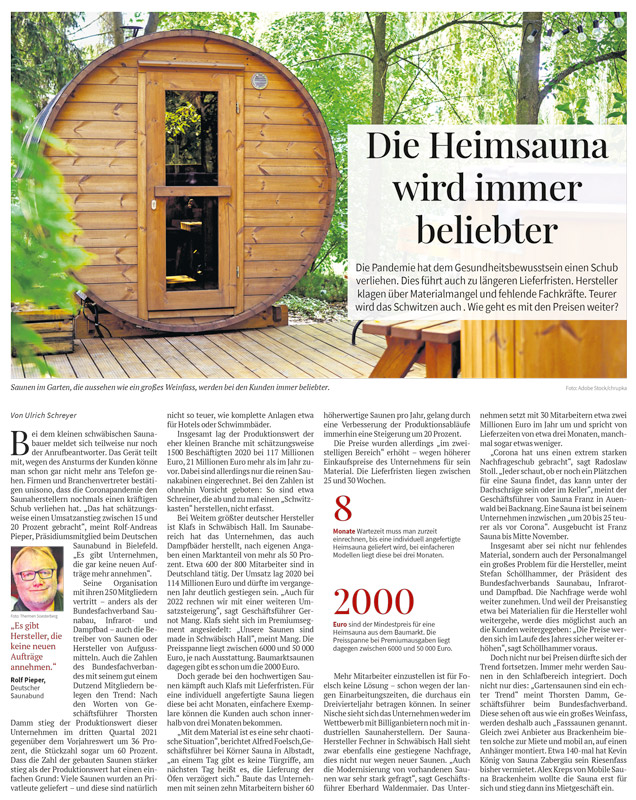 Artikel der Stuttgarter Zeitung vom 21.02.2022