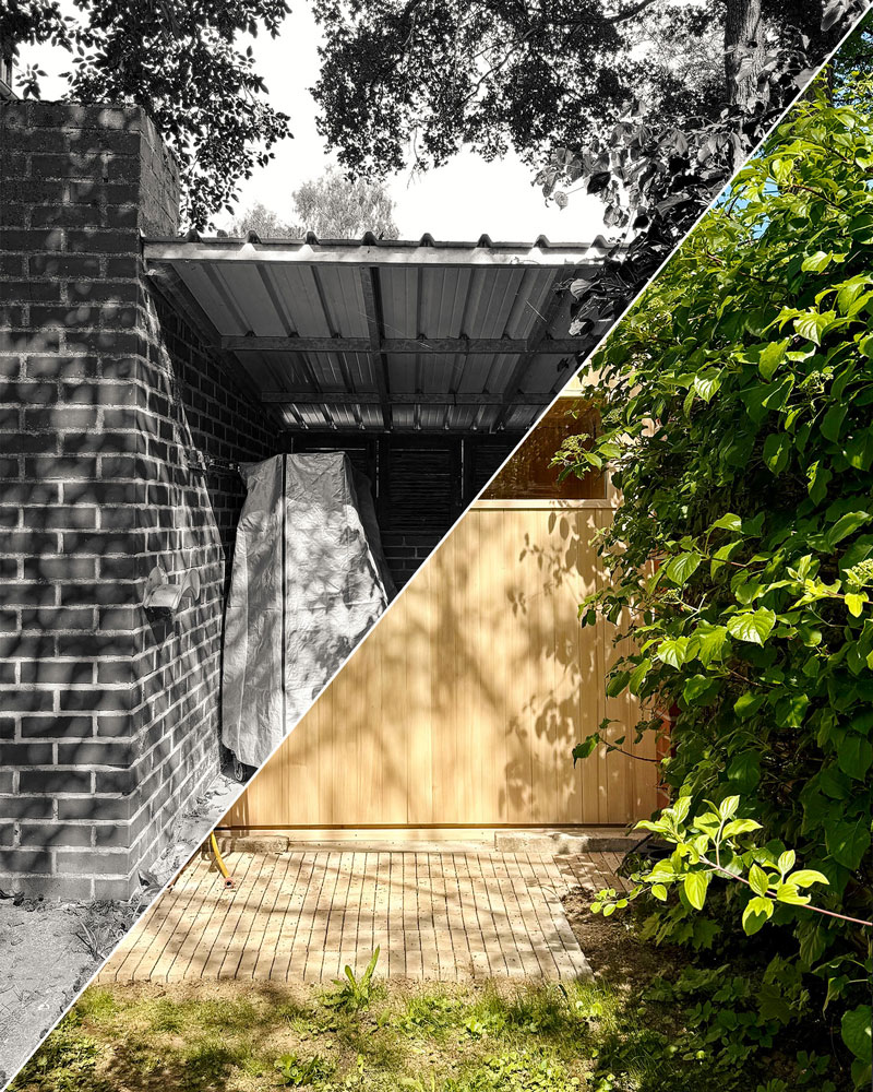 KOERNER Outdoor-Sauna unter Pergola im Garten